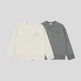 GOODBAI 粗体logo贴布绣圆领纯色经典针织毛衣