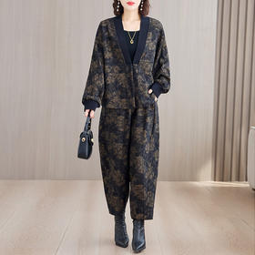 AHM myx9081洋气提花新中式外套两件套花苞阔腿裤套装