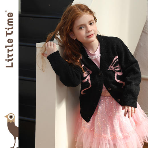 littletime女童毛衣2025秋冬新款儿童韩版蝴蝶结针织开衫外套 商品图1