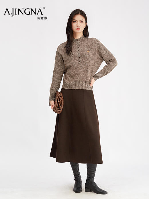 【八片剪裁】阿菁娜冬季新款八片剪裁羊毛伞裙桑蚕山羊绒遮胯显瘦A字廓形F30D213012 商品图3