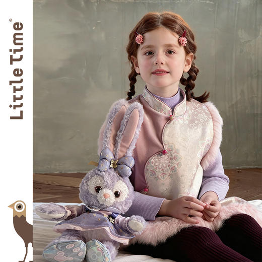 littletime女童套装2025秋冬新款中式风旗袍立领盘扣拜年服两件套 商品图1