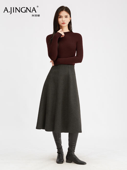 【八片剪裁】阿菁娜冬季新款八片剪裁羊毛伞裙桑蚕山羊绒遮胯显瘦A字廓形F30D213012 商品图2