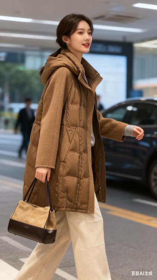 488522时尚气质款拼双面呢长羽绒服 商品图1