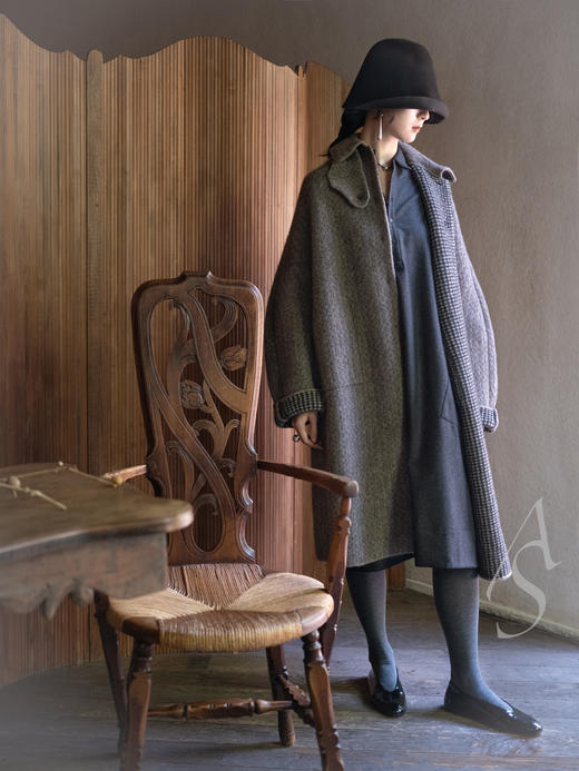 Boboutic 25AW 驼灰格纹/莓果格纹两面穿茧型羊毛长外套 商品图6