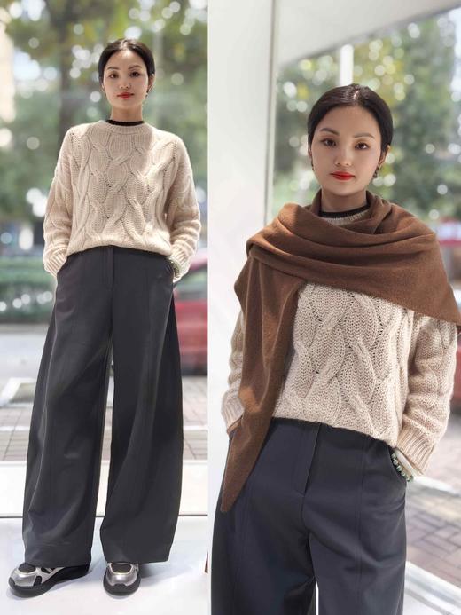 481633福利款 麻花款轻柔圆领100%山羊绒毛衣 商品图1