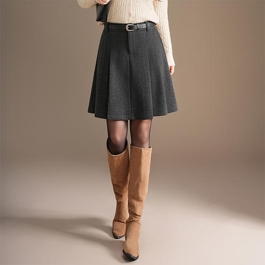 「自」全新升级【铂金会员146/天猫189/差价43】(15453)洛诗琳纯色百褶裙高腰显瘦2025秋冬季毛呢半身裙A字裙 商品图0