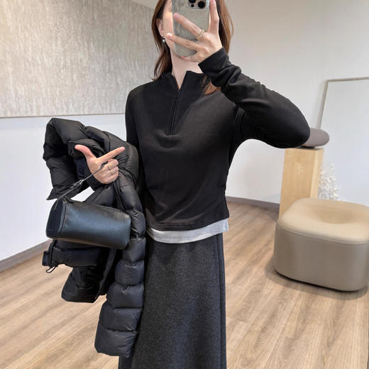 小蛮腰37°德绒暖T！2025显瘦正肩半拉链撞色显高长袖冬季打底！ 商品图1