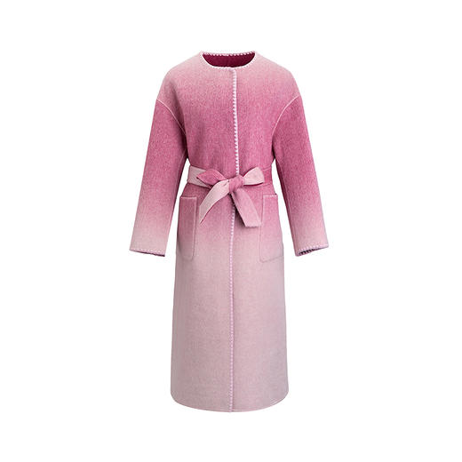 【林栖设计小店】（现货紧俏）绵羊毛双面呢配围巾渐变紫色粉色保暖2025秋冬新款宽松外套女T1954262 商品图10