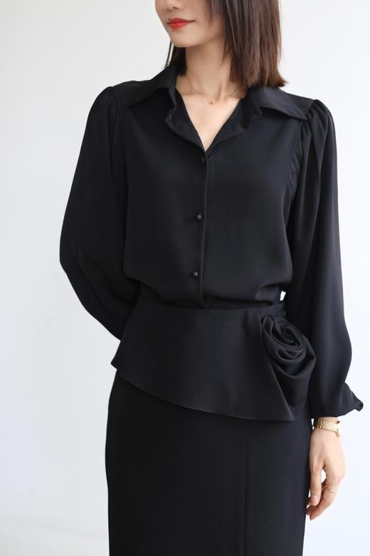 ESTELLICA 黑色经典气质显瘦垂顺衬衫 21471 商品图6