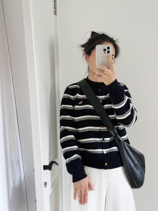 刺绣小马条纹彩扣圆领针织开衫毛衣【包邮+三天无理由退换 商品图5