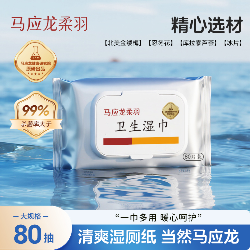 【马应龙-护理】马应龙卫生湿巾湿厕纸学生擦屁屁手纸男女洁厕湿纸巾妇科可用80片（升级款）