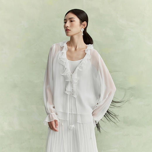 【林栖设计小店】（现货）荷叶领真丝衫两件套新中式宽松2026早春新款上衣吊带女1961108 商品图9