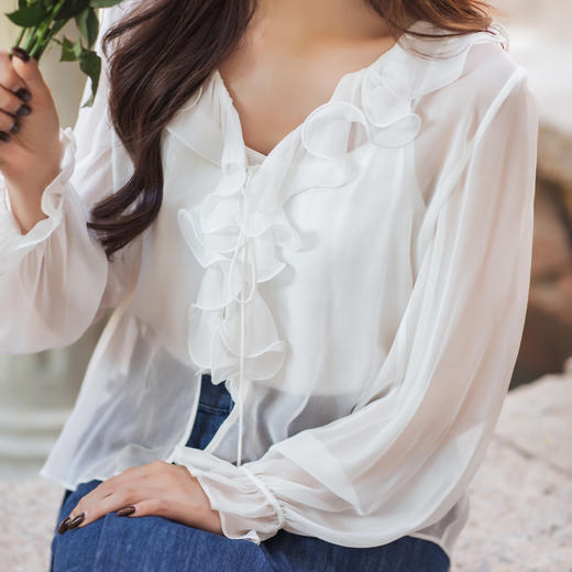 【林栖设计小店】（现货）荷叶领真丝衫两件套新中式宽松2026早春新款上衣吊带女1961108 商品图2