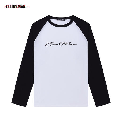 COURTMAN野球帝基础款撞色长袖T恤男秋季新款美式宽松休闲内搭上衣 商品图1