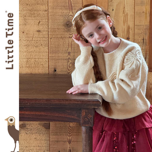 littletime女童毛衣2025秋冬新款儿童韩版蝴蝶结针织衫上衣 商品图2