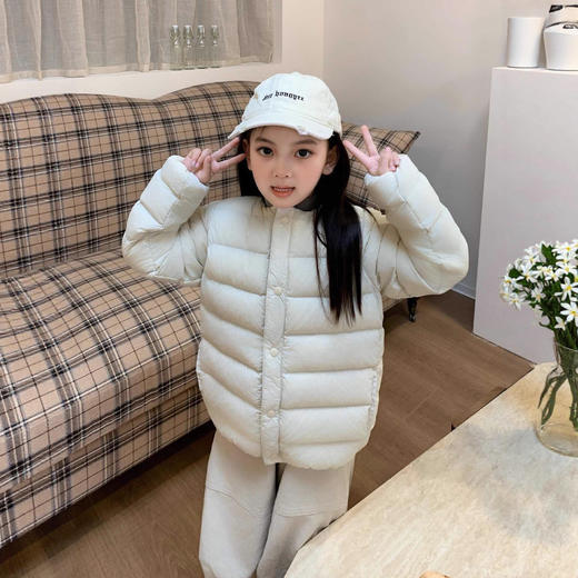 排骨羽绒服！2025女童羽绒服儿童轻薄加厚圆领内胆男童无领内搭亲子外套！ 商品图0