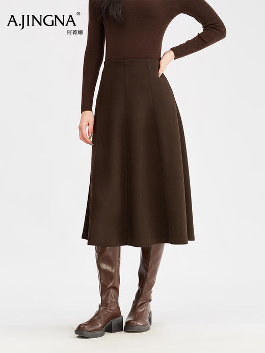 【八片剪裁】阿菁娜冬季新款八片剪裁羊毛伞裙桑蚕山羊绒遮胯显瘦A字廓形F30D213012 商品图4