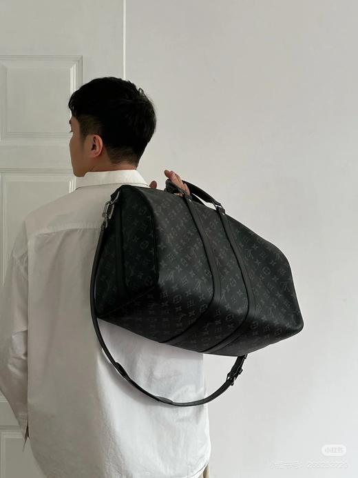 驴家keepall 45 经典老花满印涂层帆布拼牛皮革饰边手提单肩包（带163芯片） 商品图8