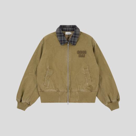 GOODBAI 粗体logo贴布绣撞色格纹翻领正肩拉链外套 商品图3