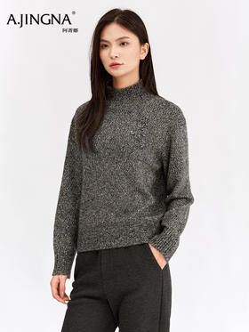 【珍稀山羊绒】阿菁娜冬季新款ABC雪花纱毛衫手工立体花高领设计纸片人廓形F30D302008