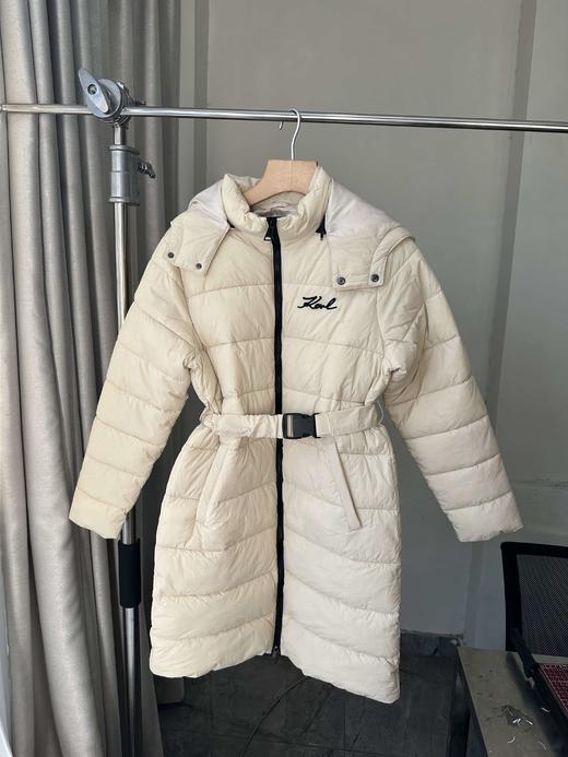 贝壳三 刺绣字母立领连帽中长款松紧收腰可拆卸帽棉服C111204 商品图1