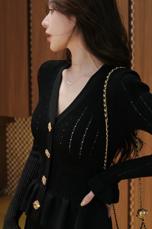 ELLA JADE 黑色法式优雅长款针织镂空连衣裙 21433 商品图3