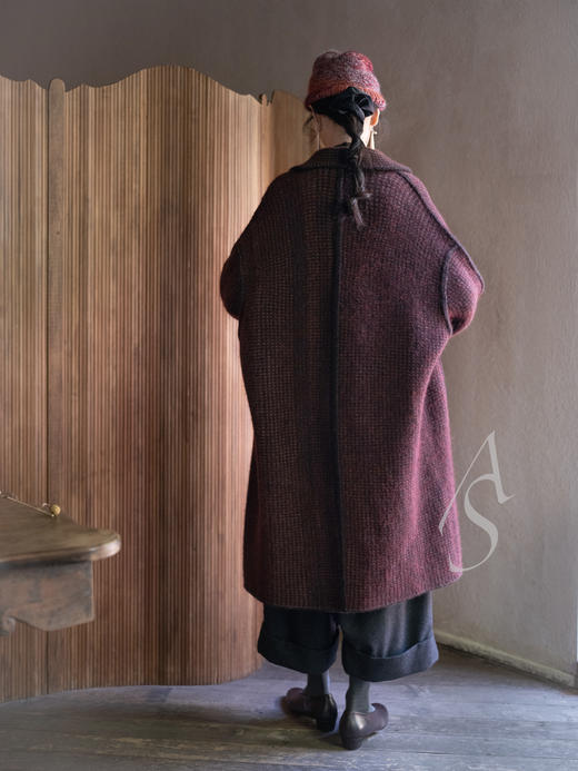 Boboutic 25AW 驼灰格纹/莓果格纹两面穿茧型羊毛长外套 商品图4