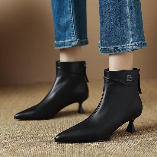 【预售5天】头层牛皮5cm小猫跟短靴，里外全皮时尚细跟真皮女靴ZF&24-269 商品图2