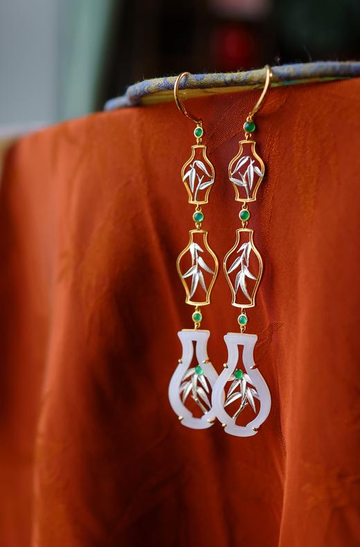 【孤品】吉祥宝瓶和田玉耳环 JD 商品图0