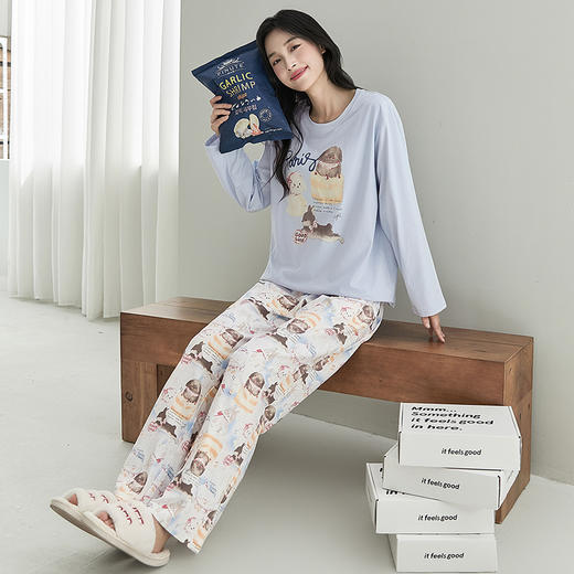 希燕茵秋季带胸垫睡衣女士长袖长裤免穿内衣文胸家居服套装居家可外穿XY0008★ 商品图10