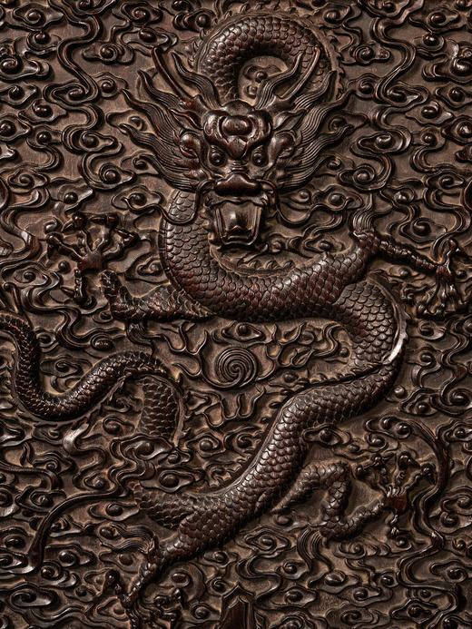 紫檀云龙纹三弯腿五屏风宝座（配脚踏） 商品图3