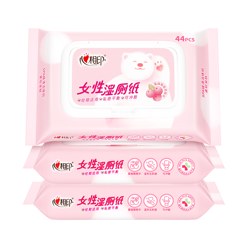 3XSC044（包装）心相印云熊湿厕纸系列女性蔓越莓44片装湿巾25-1版3包组套