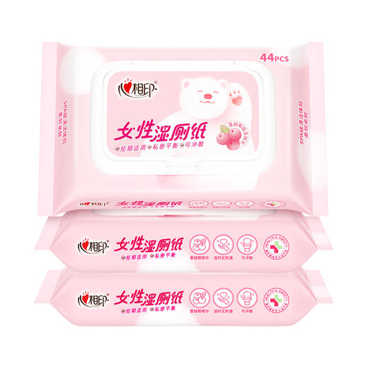 3XSC044（包装）心相印云熊湿厕纸系列女性蔓越莓44片装湿巾25-1版3包组套 商品图0
