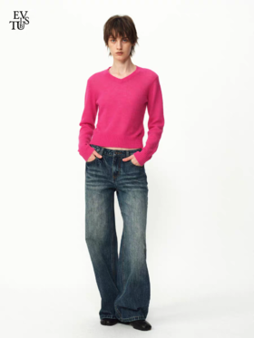 Evistub girls/E-5DCK1415/复古竹节猫须做旧牛仔裤