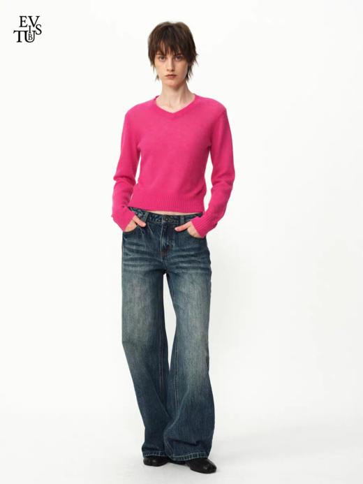 Evistub girls/E-5DCK1415/复古竹节猫须做旧牛仔裤 商品图0