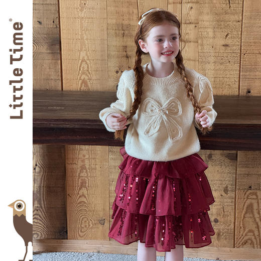littletime女童毛衣2025秋冬新款儿童韩版蝴蝶结针织衫上衣 商品图1