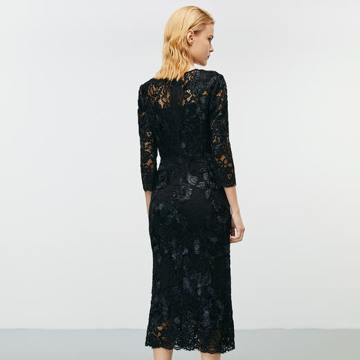 EITIE爱特爱气质V领优雅精致蕾丝提花礼服连衣裙秋季新款7977608 商品图9