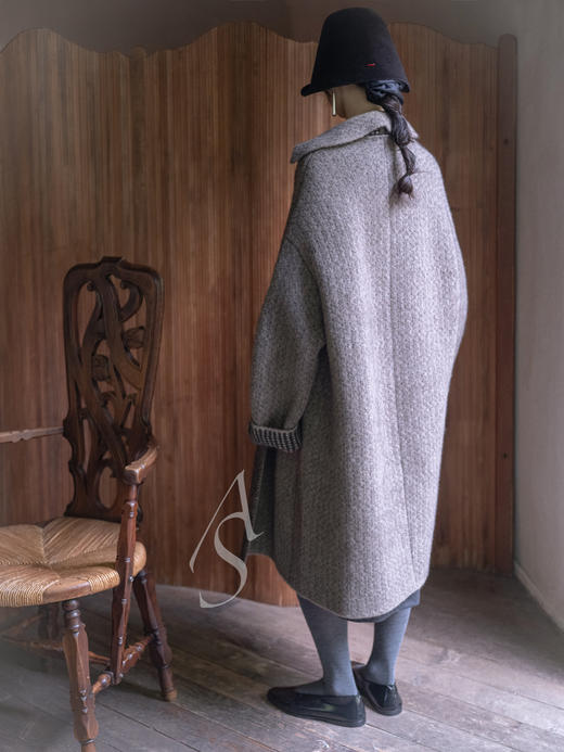 Boboutic 25AW 驼灰格纹/莓果格纹两面穿茧型羊毛长外套 商品图11