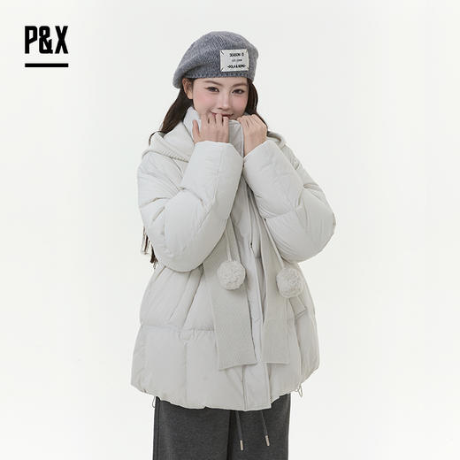P&X设计师女装2025冬季长袖百搭女连帽短款羽绒服825424062 杏色 商品图2