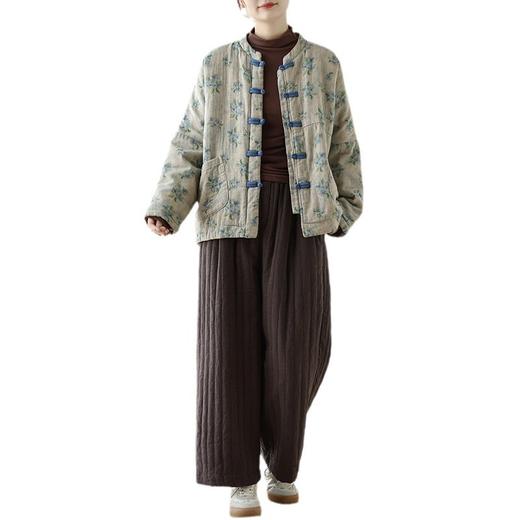 C070-2681新中式全棉复古盘扣棉服女文艺印花宽松夹棉保暖棉衣外套 商品图4