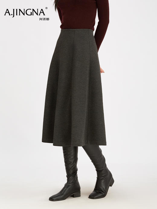 【八片剪裁】阿菁娜冬季新款八片剪裁羊毛伞裙桑蚕山羊绒遮胯显瘦A字廓形F30D213012 商品图1