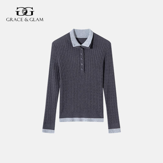 【5天左右发货】Grace&Glam MIU系风羊毛复古绞花假两件针织衫 商品图0