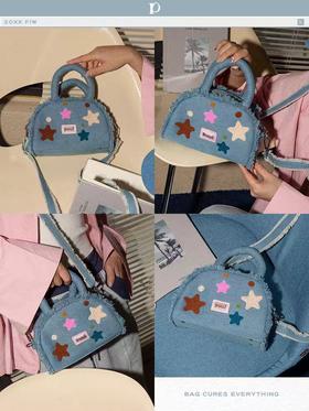 4楼Eubelle欧蓓 puui原创生活牛仔taco包星星刺绣 波士顿包斜挎手提包简约ins 活动价：228元