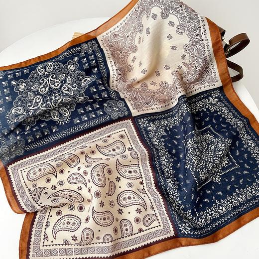 新款【精致女人！轻奢搭配必备！】人字纹腰果丝巾 拼色方巾 文艺复古小方巾 装饰围脖围巾透气领巾 商品图2