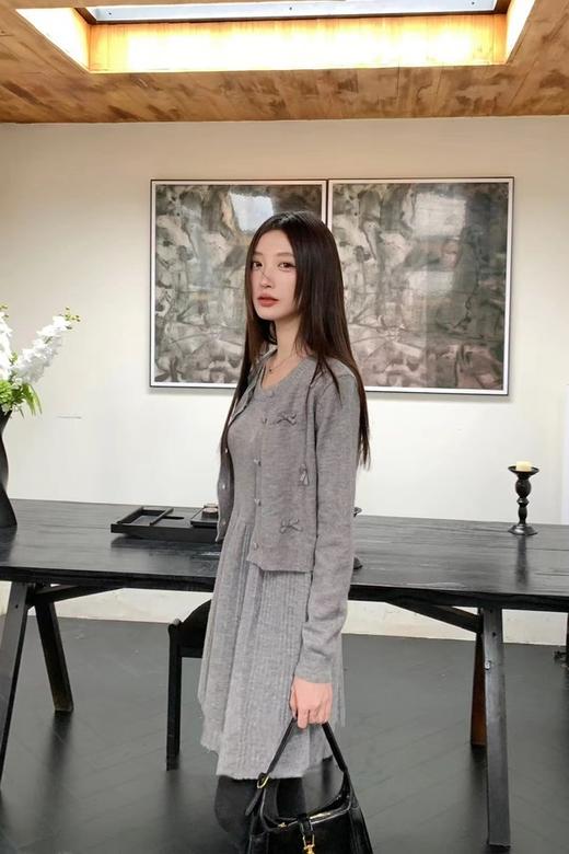 ANSUABEL 甜美蝴蝶结针织背心连衣裙开衫两件套装 21504 商品图2