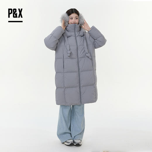P&X设计师女装2025冬季绗缝户外过膝长款羽绒服 825424071 灰色 商品图0