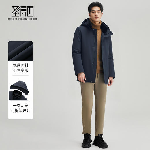 【水貉毛领&兔毛皮内胆】圣得西2025冬季新款男士保暖修身派克服 商品图3