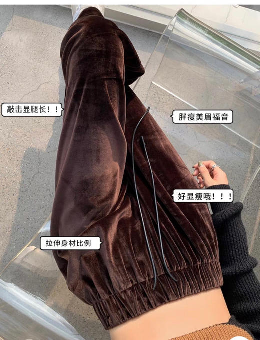加绒保暖！【板嫣金丝绒阔腿裤】外层绸缎般暗光泽感 贵妇感十足 大厂工艺轻奢不倒绒  水洗不变硬 不易起静电 内里加绒 保暖防风抗寒！ 商品图5