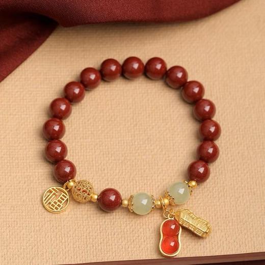 【吉祥喜果❗️好事花生仿朱砂手链】颗颗分明，珠体圆润饱满，呈现紫红色泽，色彩靓丽显肤白，纯银轻奢小众兔年好运珠手串生日礼物QQ 商品图1