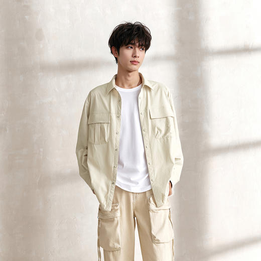森马长袖衬衫男外穿式山系户外工装外套宽松纯色百搭秋装翻领上衣 商品图2